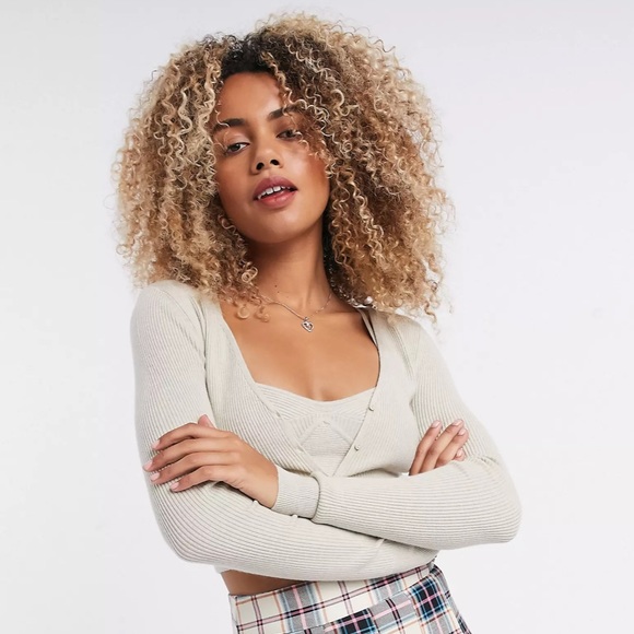 Bershka knitted cardigan + cami set in taupe - Picture 6 of 9